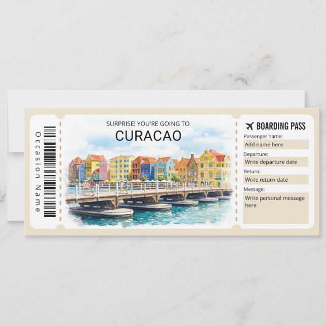 Invitación Curacao Trip Boarding Pass Ticket (Anverso)