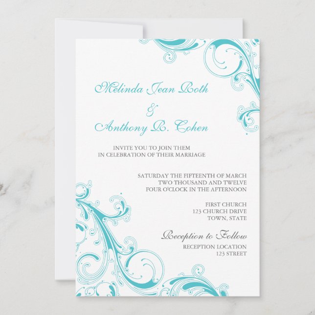 Invitación Curazao azul de Swigree filigrí (Anverso)