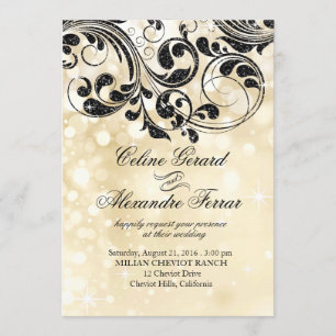 Invitación Curls resplandecientes sobre Bokeh metálico falso 
