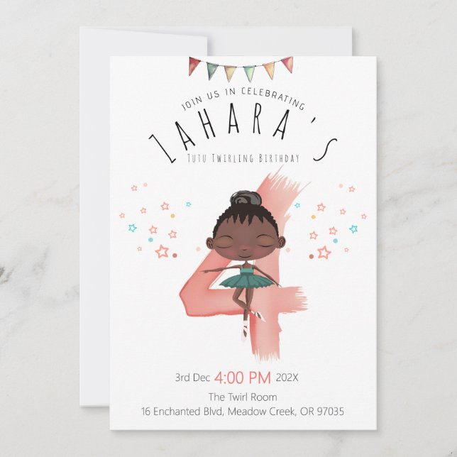 Invitación Curly Ballerina 4ª Chica de cumpleaños (Anverso)