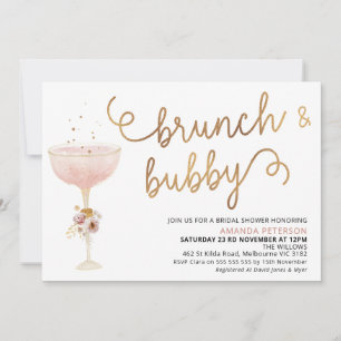 Invitación Curly Font Champagne Glass Boho Bridal Shower