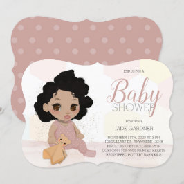 Invitación Curly Hair Baby Shower Invite - Tono de piel clara