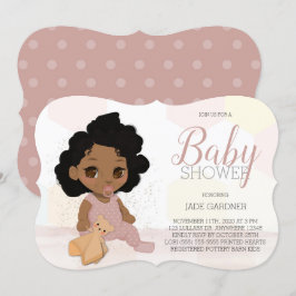 Invitación Curly Hair Baby Shower Invite - Tono de piel marró