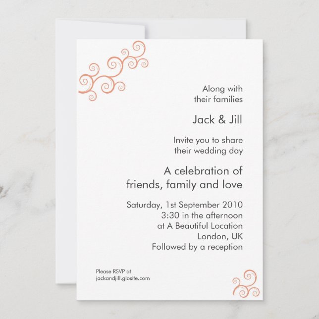 Invitación Curly Q Too (mandarina) 5x7 (Anverso)
