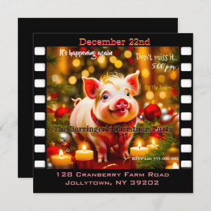 Invitación Curly Tail Piglet Funny Anual Navidad Fiesta