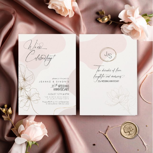 Invitación Cursive Floral 20º Aniversario Rubor ID1168 (Subido por el creador)