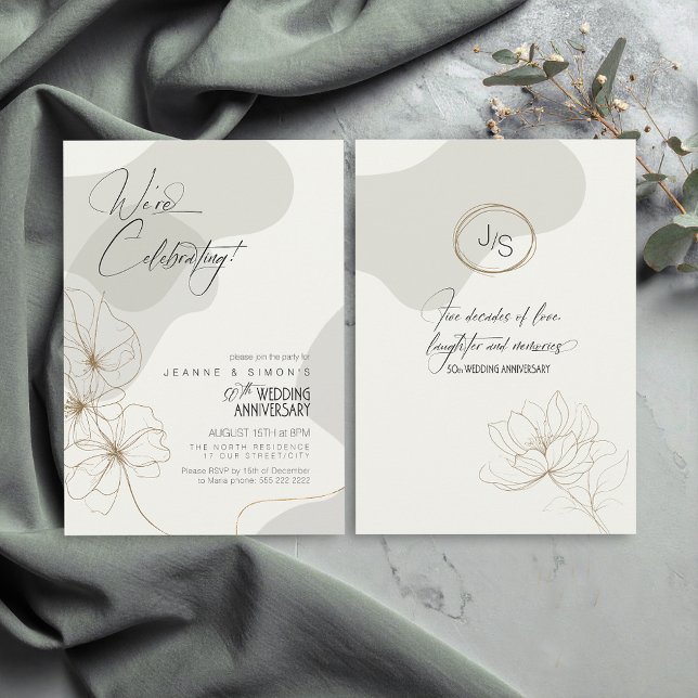 Invitación Cursive Floral 50º Aniversario Neutros ID1168 (Subido por el creador)