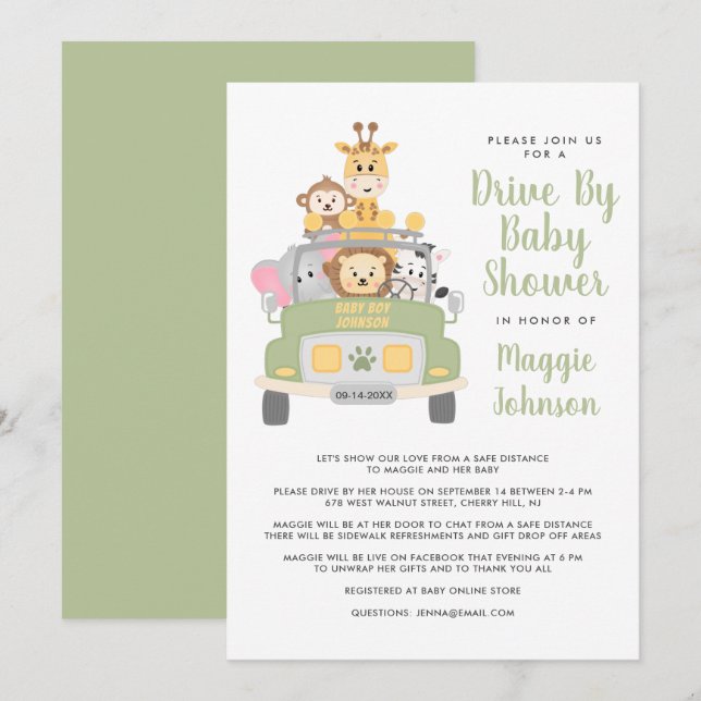 Invitación Curso De Baby Shower De Animal Safari (Anverso / Reverso)
