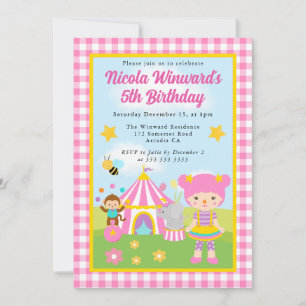 Invitación Curso de Chica de pelo rosado en circo lindo niños