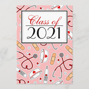 Invitación Curso de Enfermería Escuela RN Graduación Rosa Inv