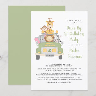 Invitación Curso Por Animal Safari Primer Fiesta De Cumpleaño