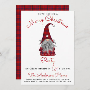 Invitación Curso Rústico Feliz Navidad Fiesta Plaid Gnome