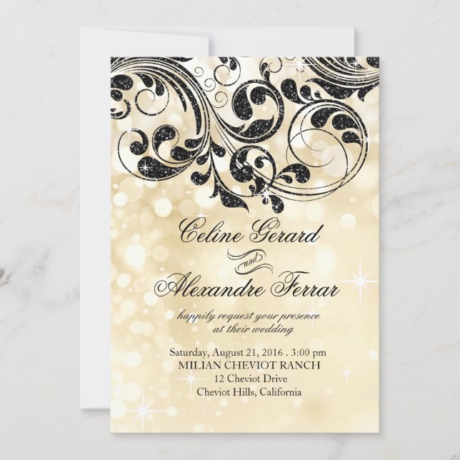 Invitación Cursos purpurinas sobre marfil de Faux Metallic Bo (Anverso)