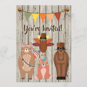 Invitación Curte Acción de Gracias Animales y Turquía Primer 