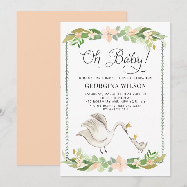 Invitación Curte acuarela Mommy and Baby Swans Baby Shower (Anverso / Reverso)