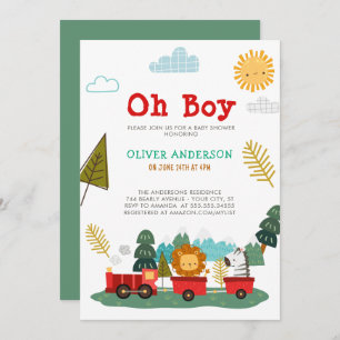 Invitación Curte Animals Entrene Viajes Boys Baby Shower