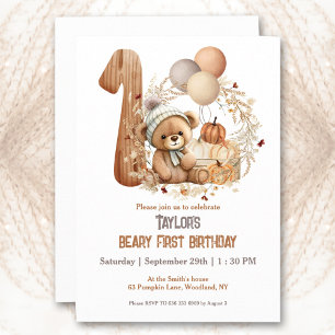 Invitación Curte Baby Bear Fall Beary 1er cumpleaños Invitaci