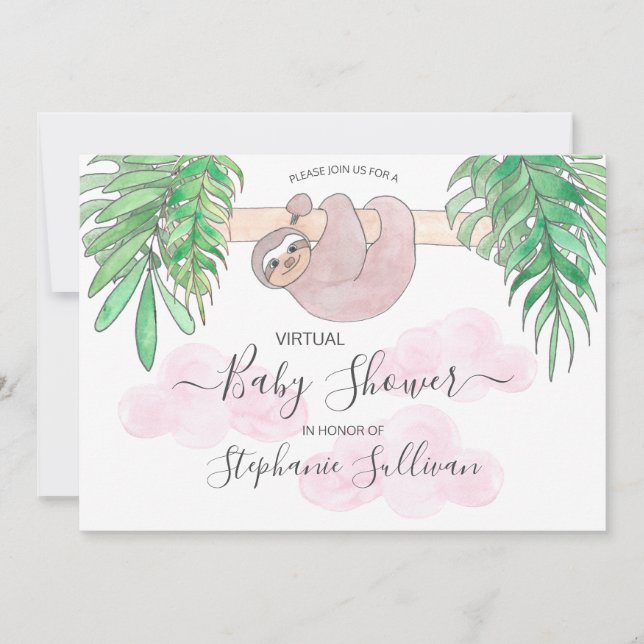 Invitación Curte Baby Girl Sloth Virtual Invitatia en Baby Sh (Anverso)