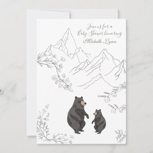 Invitación Curte Bears and Mountain Woodland Baby Shower (Anverso)