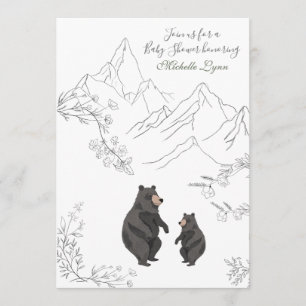Invitación Curte Bears and Mountain Woodland Baby Shower