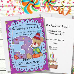 Invitación Curte Birthday Bear Invitar a los 3 años