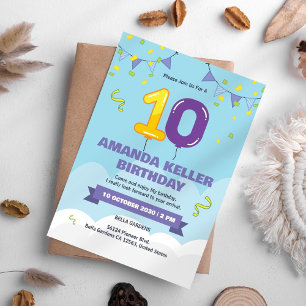 Invitación Curte Blue 10th Birthday Invitation