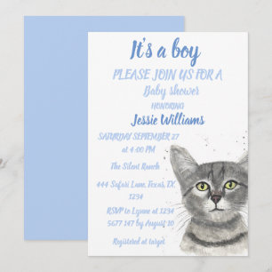 Invitación Curte Cat Kitty Kitten Blue Baby ducha Invitat