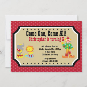Invitación Curte Clown Circus Fiestas de cumpleaños