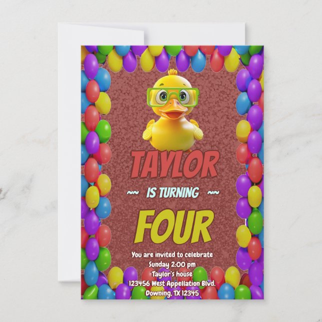 Invitación Curte de pato de caucho personalizado Cumpleaños i (Anverso)