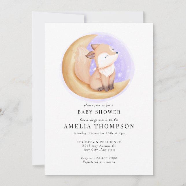 Invitación Curte Fox | Animales Baby Shower (Anverso)