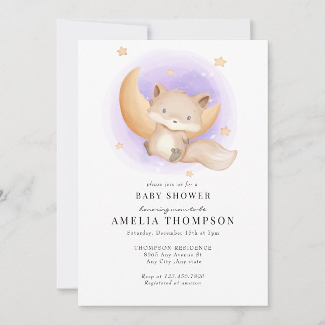 Invitación Curte Fox | Animales Baby Shower (Anverso)