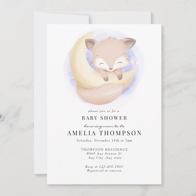 Invitación Curte Fox | Animales Baby Shower (Anverso)