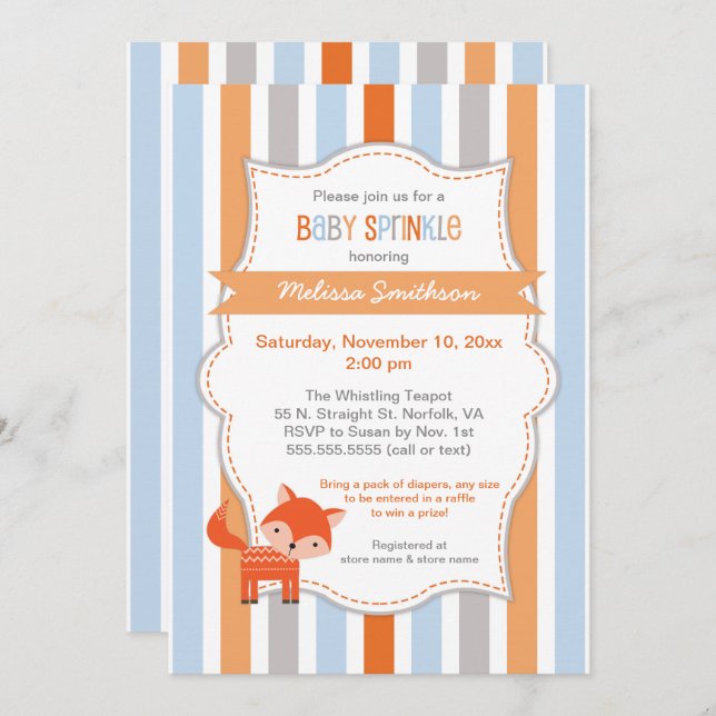 Invitación Curte Fox Baby Sprinkle Invitación, género neutral (Anverso / Reverso)