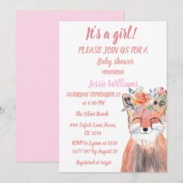 Invitación Curte Fox Woodland Animales Pink Rustic Baby I
