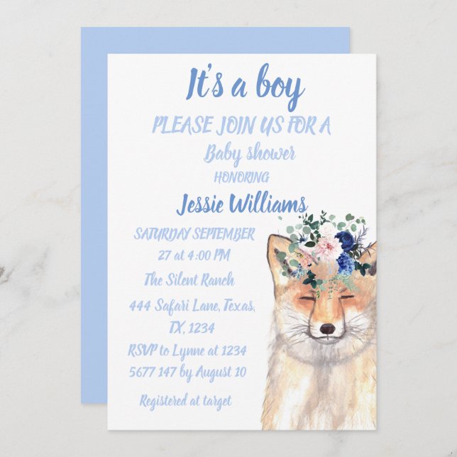 Invitación Curte Fox Woodland Animales Rustic Baby Ducha (Anverso / Reverso)