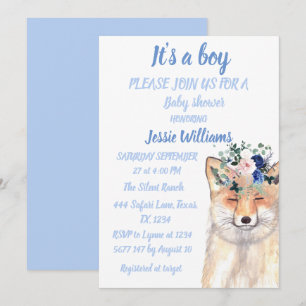Invitación Curte Fox Woodland Animales Rustic Baby Ducha