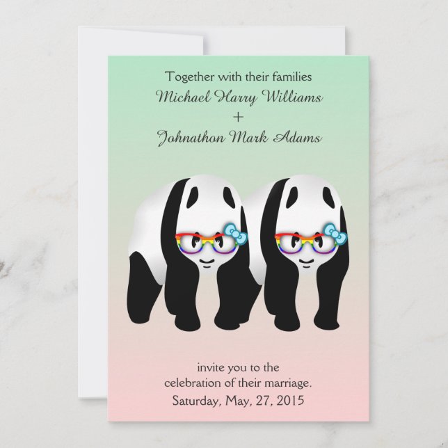 Invitación Curte Gay Pandas Rainbow Wearing Glasses Invitació (Anverso)