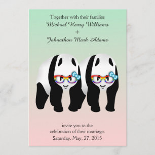 Invitación Curte Gay Pandas Rainbow Wearing Glasses Invitació