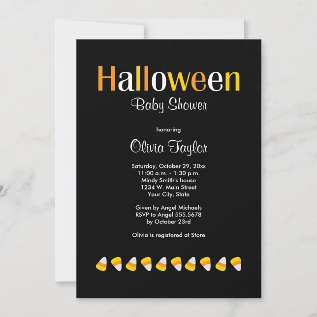 Invitación Curte Halloween Candy Corn Baby Shower Invitacione (Anverso)