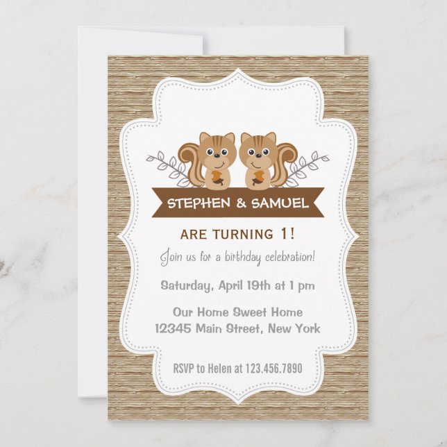 Invitación Curte Little Squirrel Birthday Invitation Woodland (Anverso)
