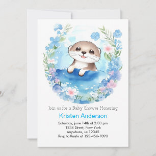Invitación Curte Otter Watercolor Boy Baby Shower