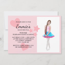 Invitación Curte Pink Hearts Stars Dance Recital Photo Invite