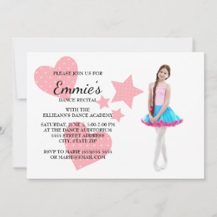 Invitación Curte Pink Hearts Stars Dance Recital Photo Invite