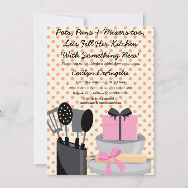 Invitación Curte Pink Kitchen Gadget Bridal Shower (Anverso)