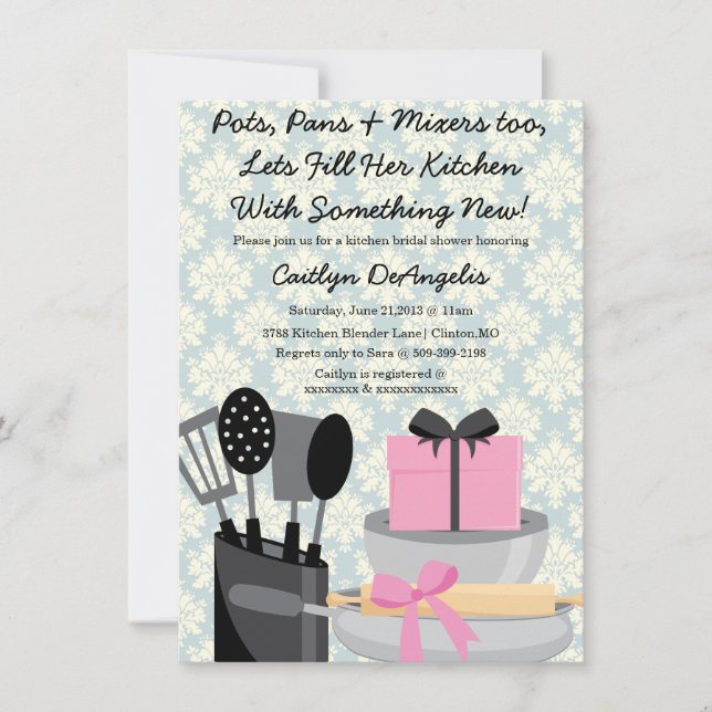 Invitación Curte Pink Kitchen Gadget Bridal Shower (Anverso)