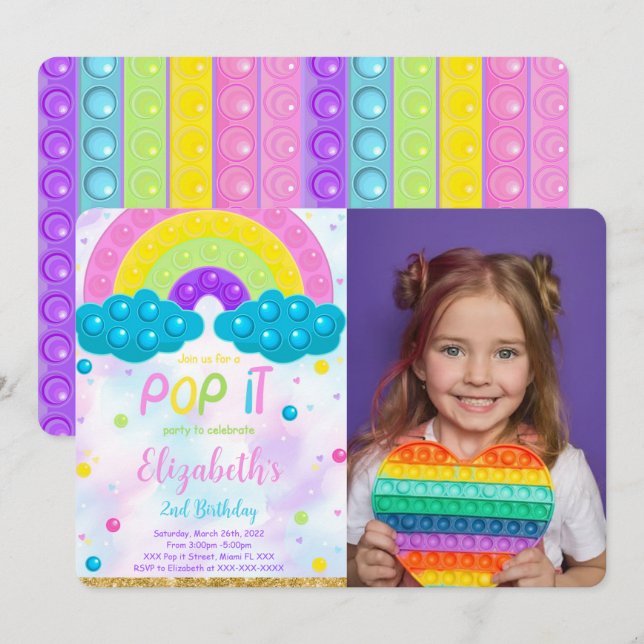 Invitación Curte Pop it Birthday Photo Invitation (Anverso / Reverso)