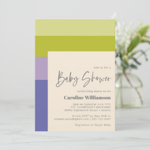 Invitación Curte Purple and Green Stripes Baby Shower moderno