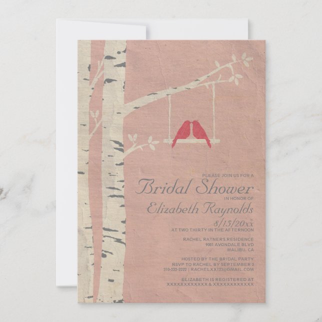 Invitación Curte Red Birds Bridal Shower (Anverso)