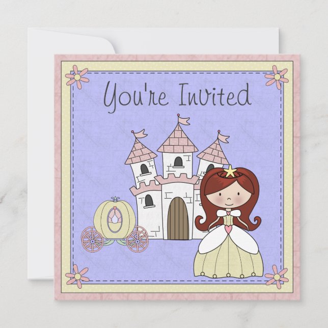 Invitación Curte Red Hair Princess Fairy Tale Birthday Invite (Anverso)