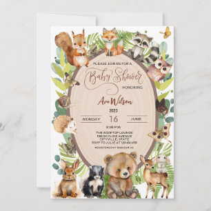 Invitación Curte rústico de Baby Shower para animales de bosq